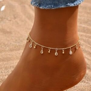 Gold Anklet with Teardrop Charms NWT